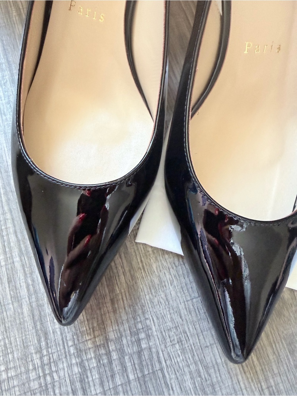Christian Louboutin Black Patent Leather Pointed Slingback Red bottoms Pumps - Picture 9 of 15